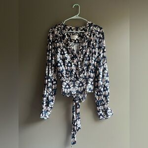 Anthropologie Navy and Cream Patterned Top